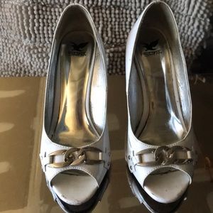 Shiekh white patent pleather wedges